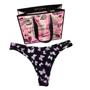 Pink Victoria’s Secret Butterfly Print Thong NWT Black Purple Size Medium